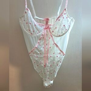 White and Pink Lace Bodysuit